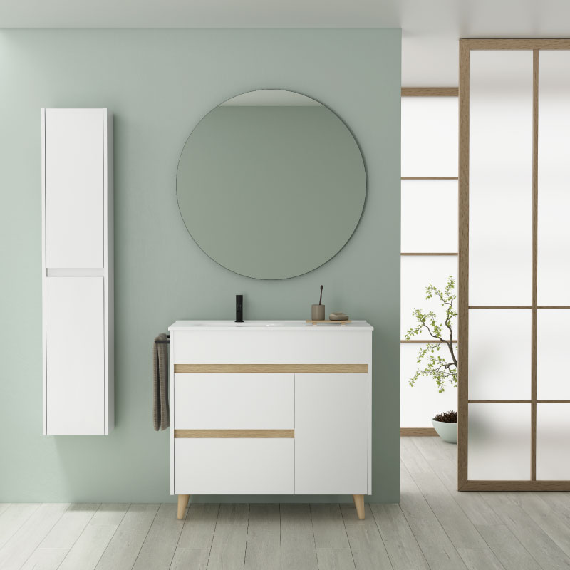 Mueble de baño al suelo con lavabo cerámico, 80 cm - blanco