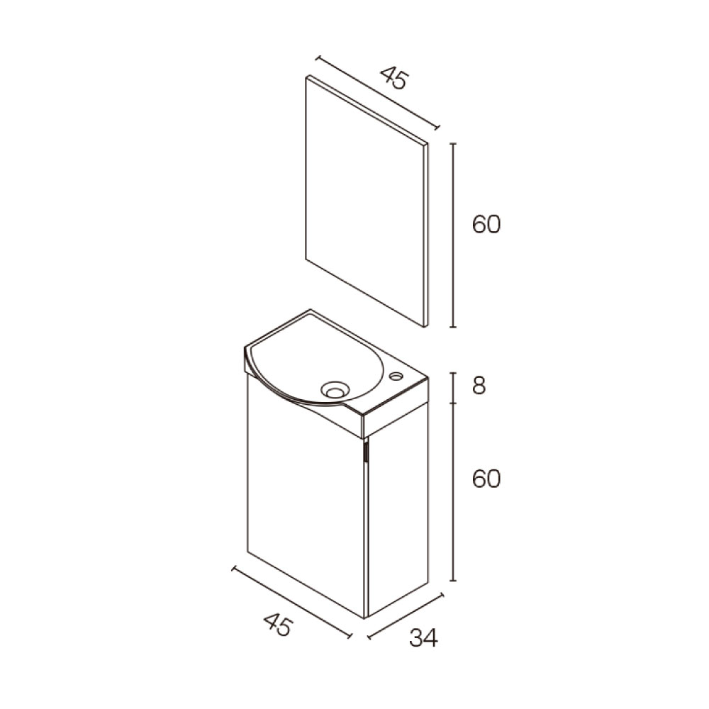 Mueble baño + lavabo y espejo Mika Nogal 45 cm 127022
