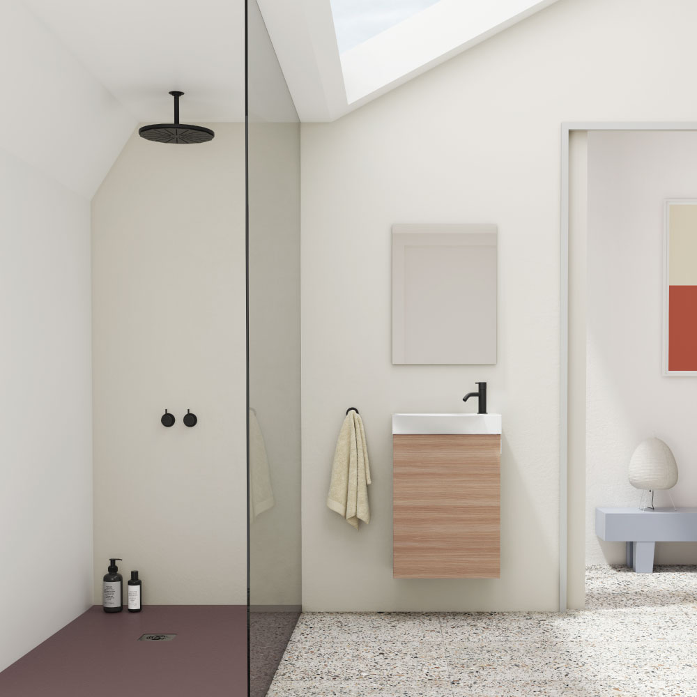 Mueble baño + lavabo y espejo Mika Nogal 45 cm 127022